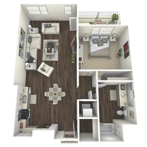 Floor plan for 1 bed, 1 bath, 765 sqft